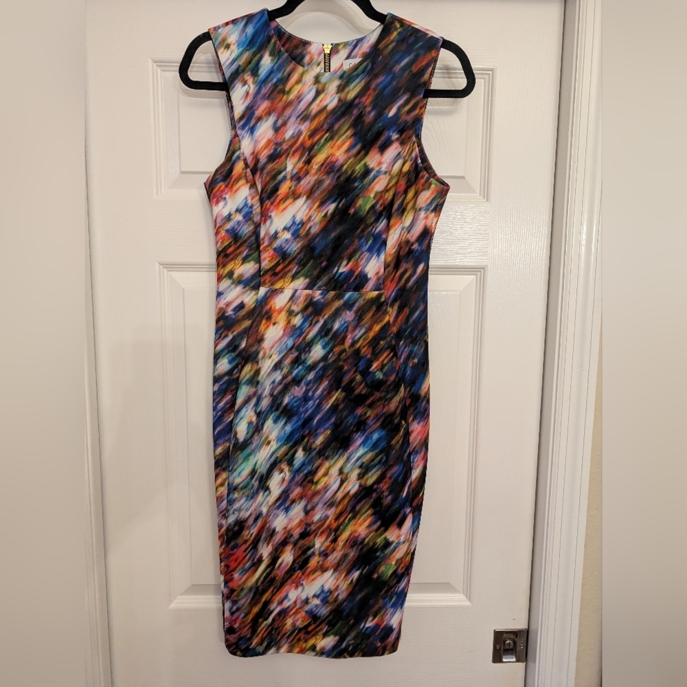 CALVIN KLEIN Abstract Bodycon Sheath Sleeveless Dress